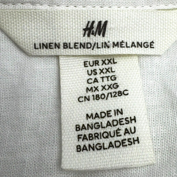 H&M Women's XXL White Linen Long‎ Sleeve Cotton Coquette Peasant Tunic Shirt Top - Picture 4 of 9